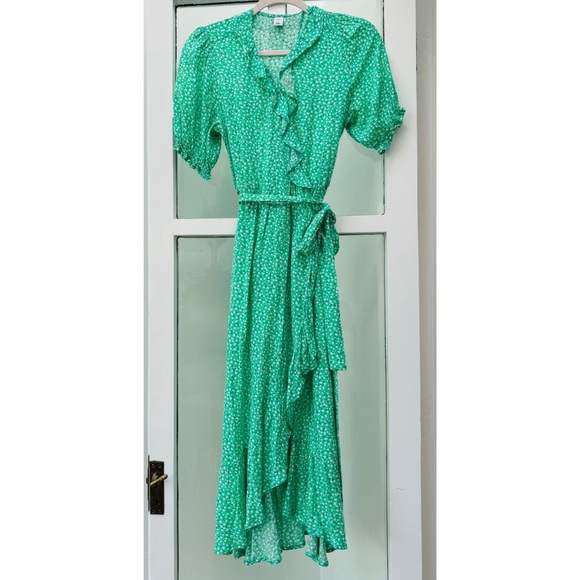 Green Floral Wrap Dress - Picture 2 of 5